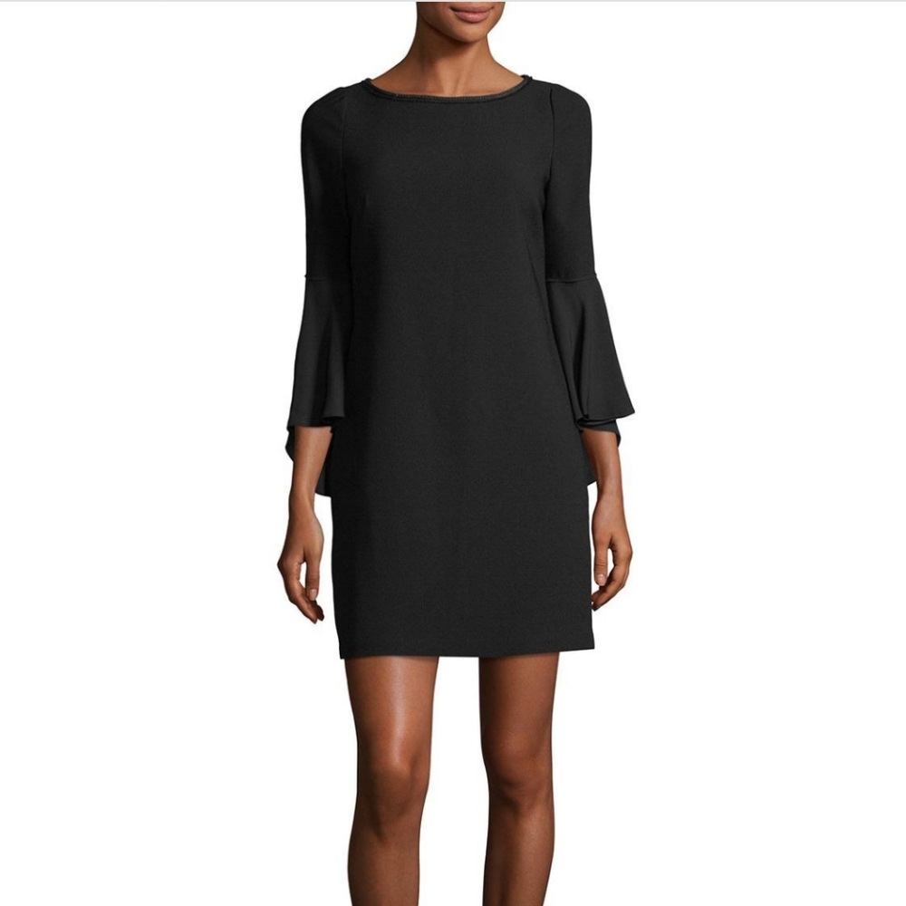 Elie Tahari Frayed Silk Sleeve Chain Trim Sheath Dress